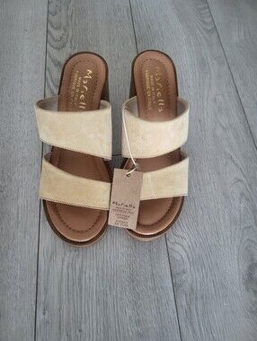 Mariella Beige Suede Double-Strap Slide Mules- Made In Italy